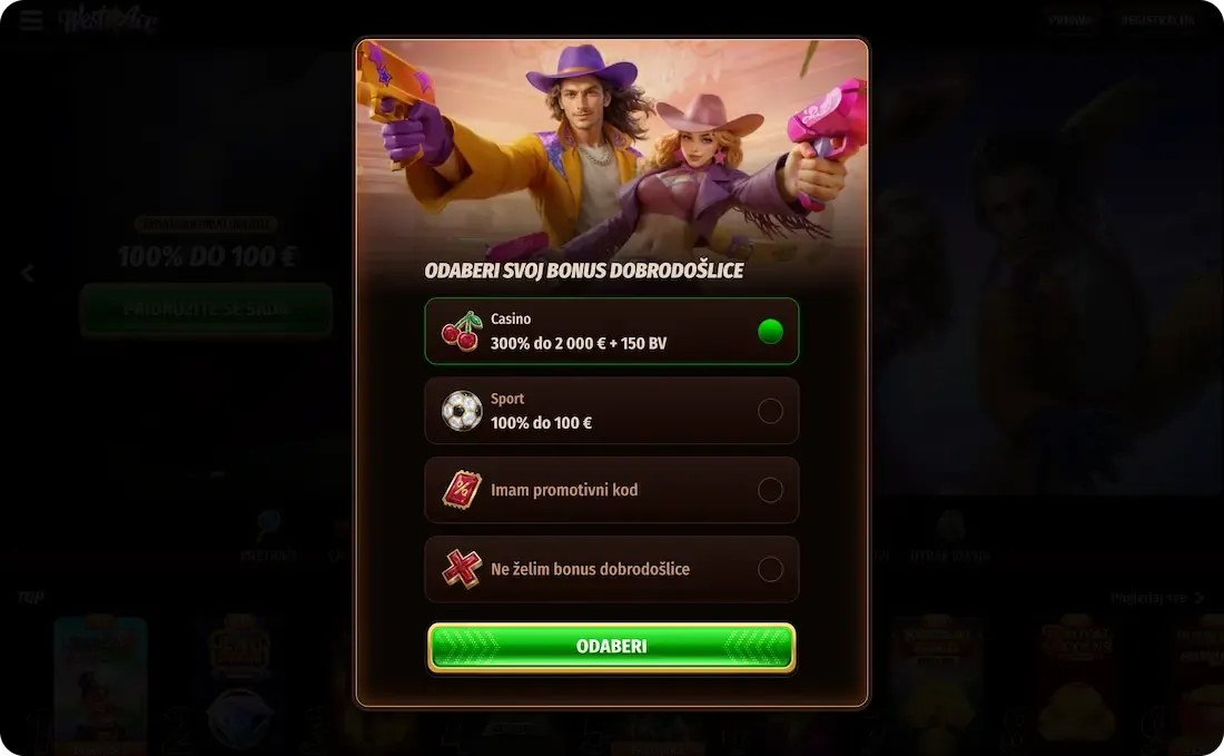 westace casino bonus dobrodošlice
